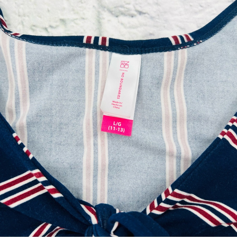 No Boundaries Juniors Large 11/13 Knit Shirt Dark Blue Red Striped Short Sleeve - Picture 2 of 8